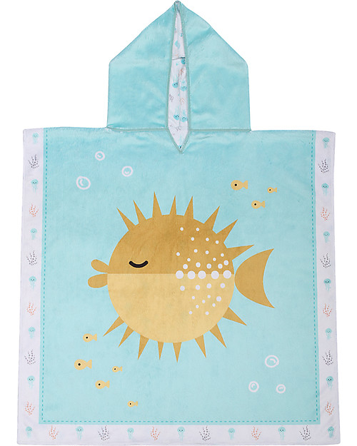 FlapJackKids Accappatoio Poncho Reversibile - Pesce+Medusa (2-6 anni) - 61 x 61 cm Accappatoi e Asciugamani