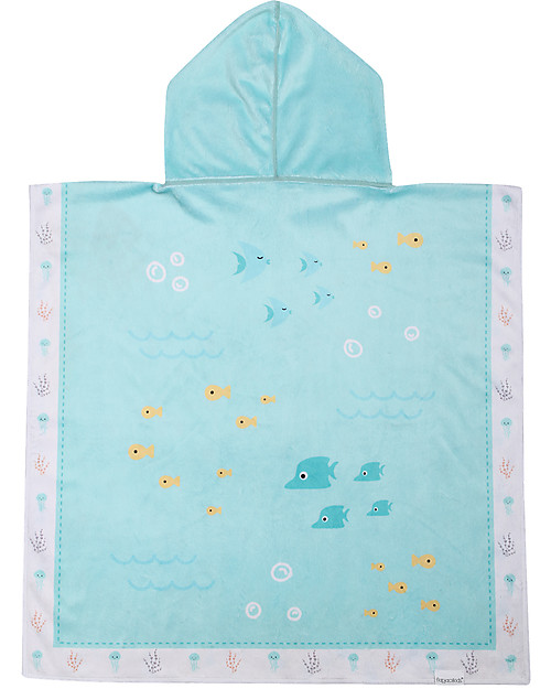 FlapJackKids Accappatoio Poncho Reversibile - Pesce+Medusa (2-6 anni) - 61 x 61 cm Accappatoi e Asciugamani