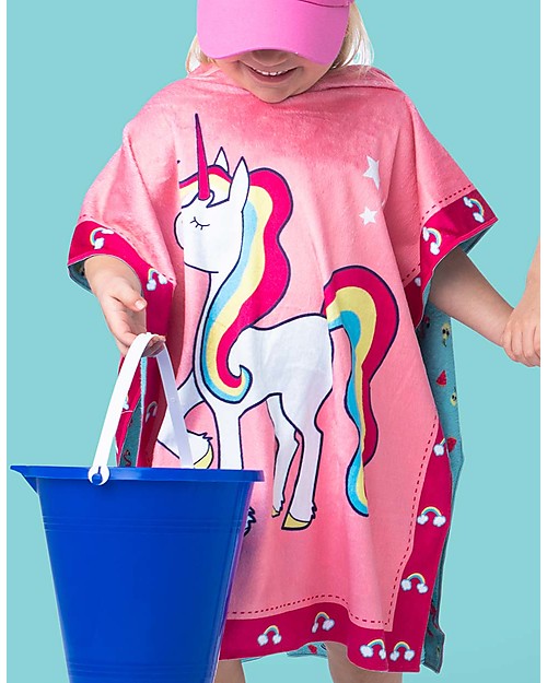 FlapJackKids Accappatoio Poncho Reversibile Unicorno+Tropicale - 61 x 61 cm (2-6 anni) Accappatoi e Asciugamani