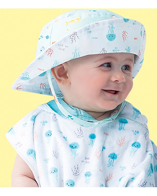 FlapJackKids Baby Cappello Estivo Reversibile Anti-UV SPF 50+ Pesce+Medusa Cappelli Estivi