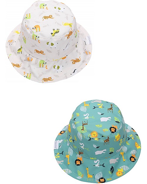 FlapJackKids Baby Cappello Estivo Reversibile Anti-UV SPF 50+ Zoo Cappelli Estivi