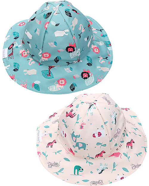 FlapJackKids Baby Cappello Estivo Reversibile Anti-UV SPF 50+ Zoo Rosa Cappelli Estivi