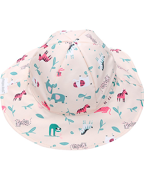 FlapJackKids Baby Cappello Estivo Reversibile Anti-UV SPF 50+ Zoo Rosa Cappelli Estivi