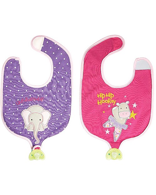 FlapJackKids Bavaglino Reggiciuccio Reversibile, Elefante/Ippopotamo - 100% Cotone Bavagli Classici