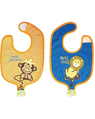 FlapJackKids Bavaglino Reggiciuccio Reversibile, Leone/Scimmietta - 100% Cotone Bavagli Classici