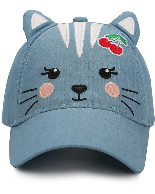 FlapJackKids Berretto Estivo 3D con Visiera - Gatto Denim - Cotone Elasticizzato (4-6 anni) Cappelli Estivi