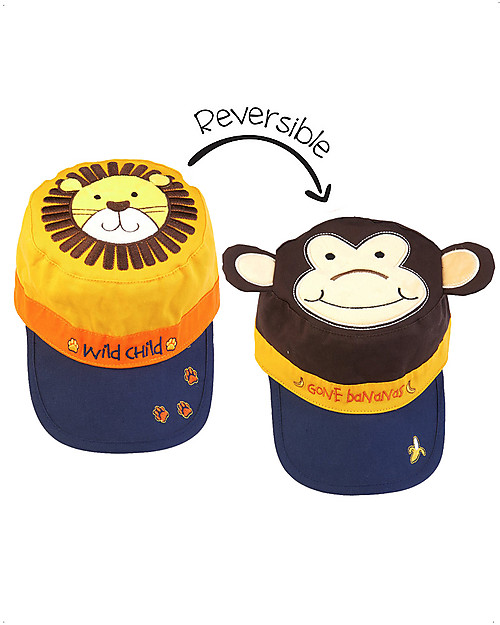FlapJackKids Berretto Visiera Estivo Anti-UV SPF 50 - Leone+Scimmia - 100% cotone Cappelli Estivi