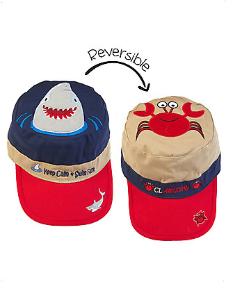 FlapJackKids Berretto Visiera Estivo Anti-UV SPF 50 - Squalo+Granchio - 100% cotone Cappelli Estivi