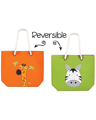 FlapJackKids Borsa Reversibile con Manici in Corda, Giraffa+Zebra - Tela di cotone Borse Shopper