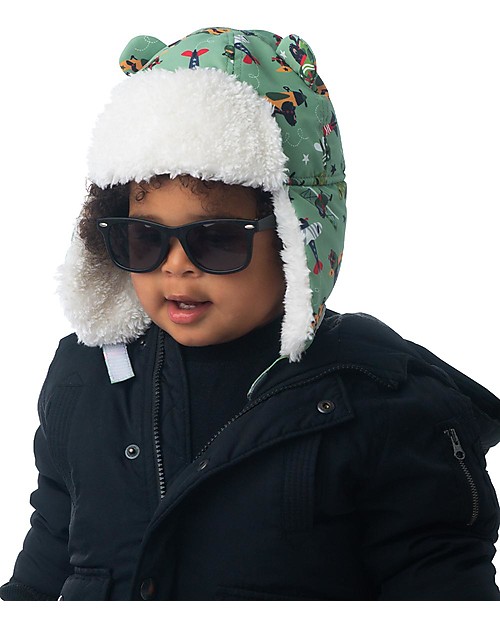 FlapJackKids Cappello Aviatore Idrorepellente e Antivento - Orso - Morbido Tessuto Sherpa Cappelli Invernali