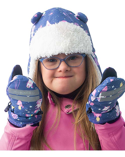 FlapJackKids Cappello Aviatore Idrorepellente e Antivento - Unicorno Indaco - Morbido Tessuto Sherpa Cappelli Invernali