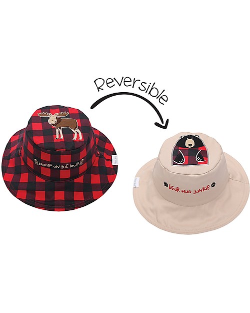 FlapJackKids Cappello Estivo Reversibile Anti-UV SPF 50+ Alce+Orso - 100% cotone Cappelli Estivi
