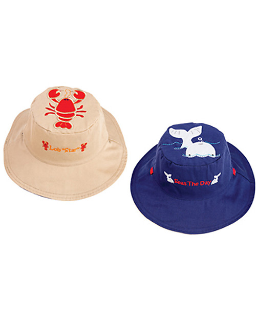 FlapJackKids Cappello Estivo Reversibile Anti-UV SPF 50+, Aragosta+Balena - 100% cotone Cappelli Estivi