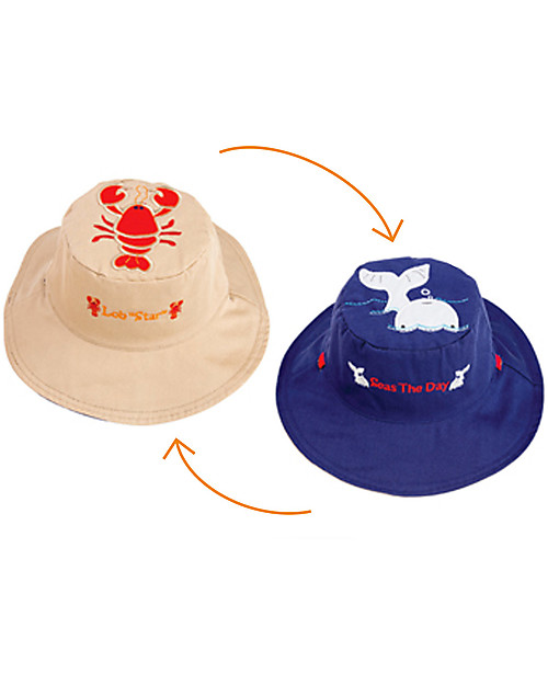 FlapJackKids Cappello Estivo Reversibile Anti-UV SPF 50+, Aragosta+Balena - 100% cotone Cappelli Estivi