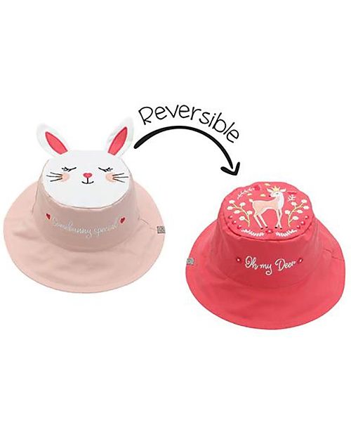 FlapJackKids Cappello Estivo Reversibile Anti-UV SPF 50+ - Bunny+Deer - 100% Cotone Cappelli Estivi