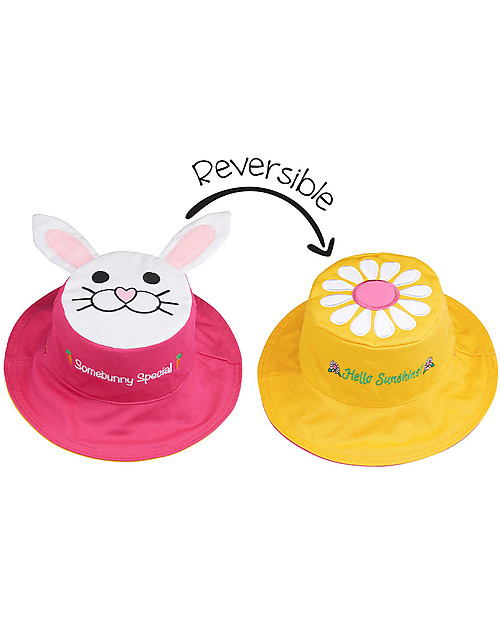 FlapJackKids Cappello Estivo Reversibile Anti-UV SPF 50+, Coniglietto+Margherita - 100% cotone Cappelli Estivi