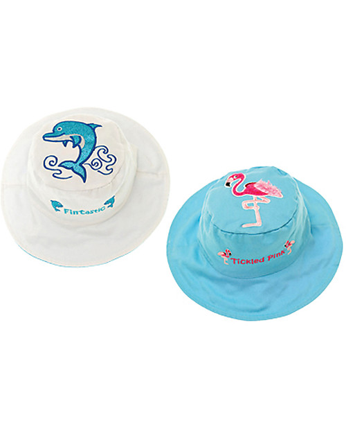 FlapJackKids Cappello Estivo Reversibile Anti-UV SPF 50+, Delfino+Fenicottero - 100% cotone Cappelli Estivi