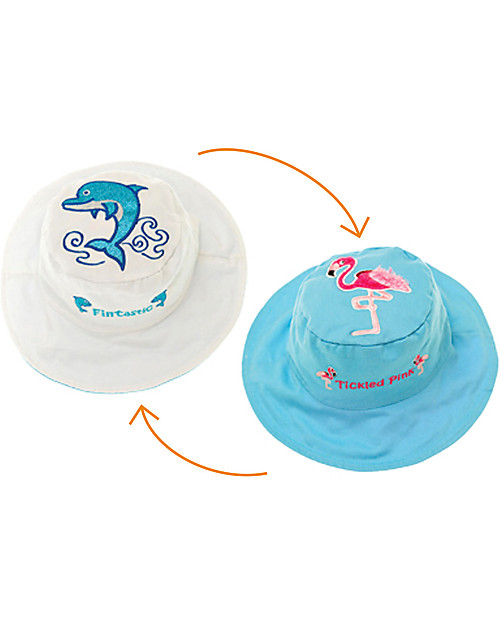 FlapJackKids Cappello Estivo Reversibile Anti-UV SPF 50+, Delfino+Fenicottero - 100% cotone Cappelli Estivi