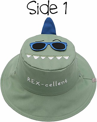FlapJackKids Cappello Estivo Reversibile Anti-UV SPF 50+ - Dino+Dinosauro Surfista - 100% Cotone Cappelli Estivi