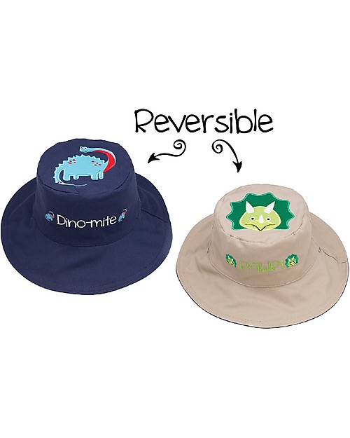 FlapJackKids Cappello Estivo Reversibile Anti-UV SPF 50+, Dinosauri - 100% cotone Cappelli Estivi