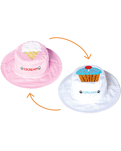 FlapJackKids Cappello Estivo Reversibile Anti-UV SPF 50+, Gelato+Cupcake - 100% cotone Cappelli Estivi