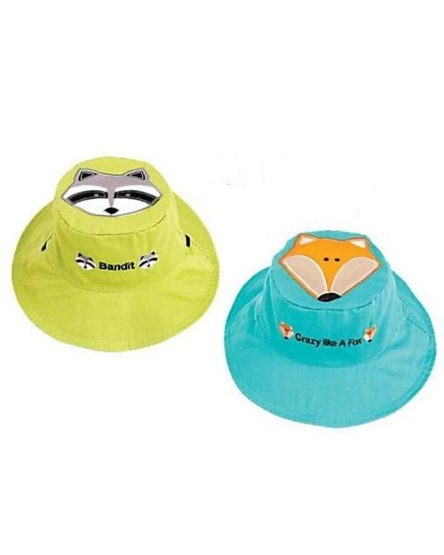 FlapJackKids Cappello Estivo Reversibile Anti-UV SPF 50+, Orsetto Lavatore+Volpe - 100% cotone Cappelli Estivi
