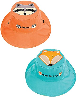 FlapJackKids Cappello Estivo Reversibile Anti-UV SPF 50+, Orsetto Lavatore+Volpe - 100% cotone Cappelli Estivi