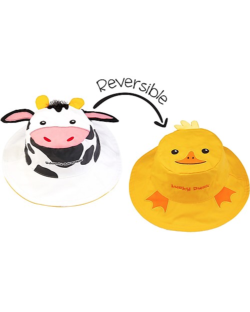 FlapJackKids Cappello Estivo Reversibile Anti-UV SPF 50+ Papera+Mucca - 100% cotone Cappelli Estivi