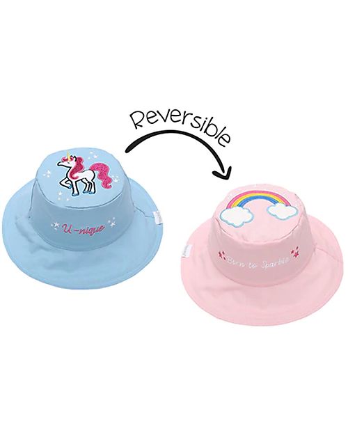 FlapJackKids Cappello Estivo Reversibile Anti-UV SPF 50+ - Rainbow+Unicorn - 100% Cotone Cappelli Estivi