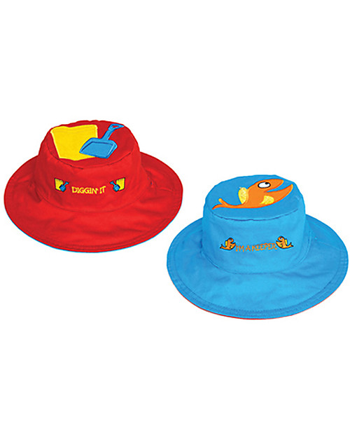 FlapJackKids Cappello Estivo Reversibile Anti-UV SPF 50+, Secchiello+Pesciolino - 100% cotone Cappelli Estivi