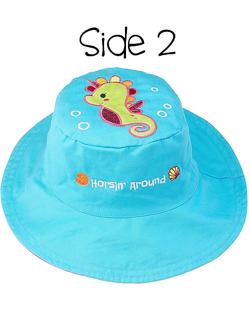 FlapJackKids Cappello Estivo Reversibile Anti-UV SPF 50+ Sirena+Cavalluccio Marino - 100% cotone Cappelli Estivi