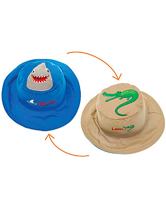 FlapJackKids Cappello Estivo Reversibile Anti-UV SPF 50+, Squalo+Coccodrillo - 100% cotone Cappelli Estivi