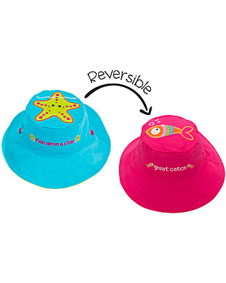 FlapJackKids Cappello Estivo Reversibile Anti-UV SPF 50+, Stella Marina+Pesciolino - 100% cotone Cappelli Estivi