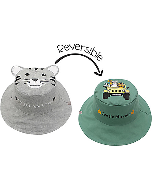 FlapJackKids Cappello Estivo Reversibile Anti-UV SPF 50+ - Tigre+Safari - 100% Cotone Cappelli Estivi