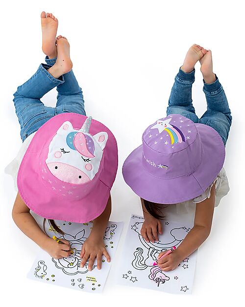FlapJackKids Cappello Estivo Reversibile Anti-UV SPF 50+ - Unicorno+Stella - 100% Cotone Cappelli Estivi