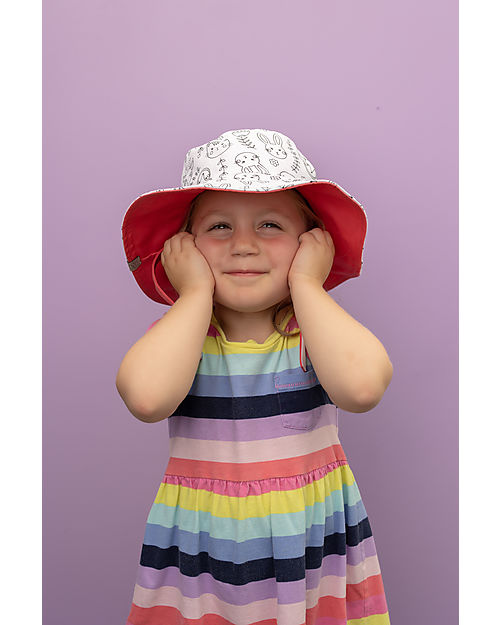 FlapJackKids Cappello Estivo Reversibile da Colorare con Pennarelli - 100% Cotone - Orso Cappelli Estivi