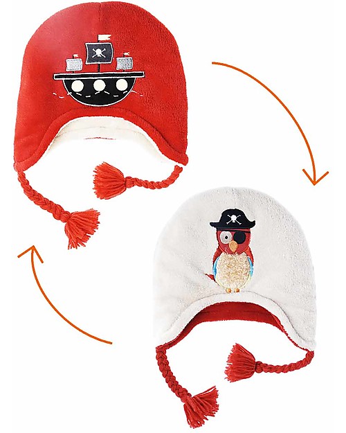 FlapJackKids Cappello Invernale Bimbo Reversibile Pile SPF 50 - Pirata/Pappagallo Cappelli Invernali