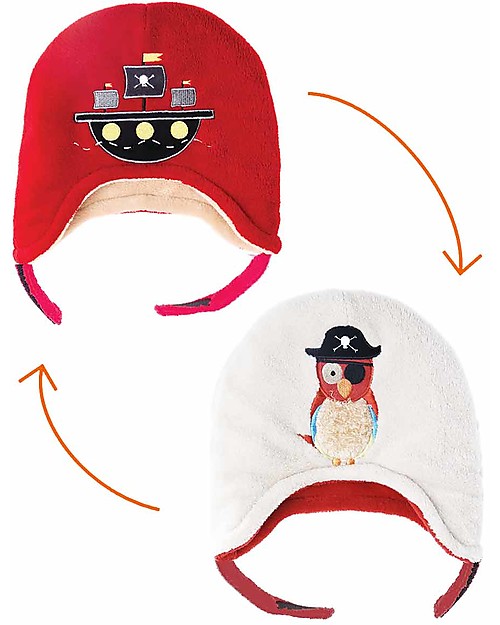 FlapJackKids Cappello Invernale Bimbo Reversibile Pile SPF 50 - Pirata/Pappagallo Cappelli Invernali