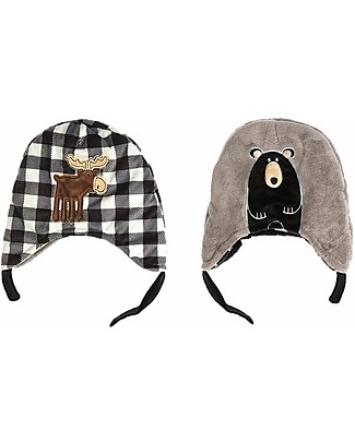 FlapJackKids Cappello Invernale Reversibile Anti-UV SPF 50+, Alce+Orso - 100% pile Cappelli Invernali