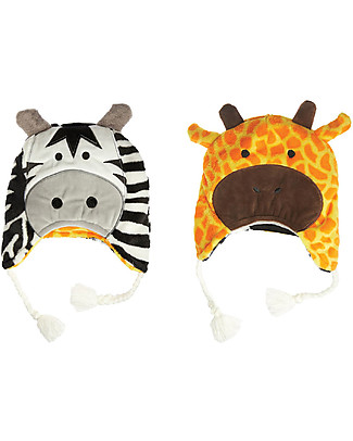 FlapJackKids Cappello Invernale Reversibile Anti-UV SPF 50+, Giraffa+Zebra - 100% pile Cappelli Invernali