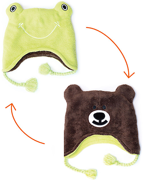 FlapJackKids Cappello Invernale Reversibile Anti-UV SPF 50+, Rana+Orso - 100% pile Cappelli Invernali