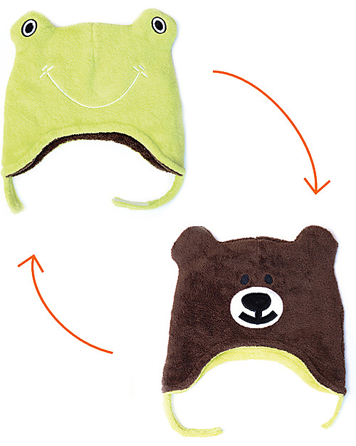 FlapJackKids Cappello Invernale Reversibile Anti-UV SPF 50+, Rana+Orso - 100% pile Cappelli Invernali