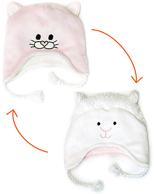 FlapJackKids Cappello Invernale Reversibile in Pile - Agnello+Gattino - Anti-UV SPF 50+ Cappelli Invernali