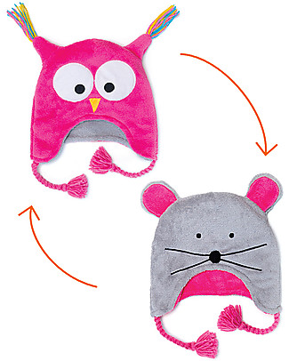 FlapJackKids Cappello Invernale Reversibile in Pile - Gufo+Topolino - Anti-UV SPF 50+ Cappelli Invernali