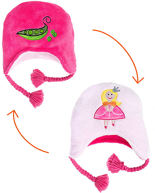 FlapJackKids Cappello Invernale Reversibile in Pile - Principessa+Pisellini - Anti-UV SPF 50+ Cappelli Invernali
