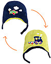 FlapJackKids Cappello Invernale Reversibile in Pile - Treno+Aeroplano - Anti-UV SPF 50+ Cappelli Invernali