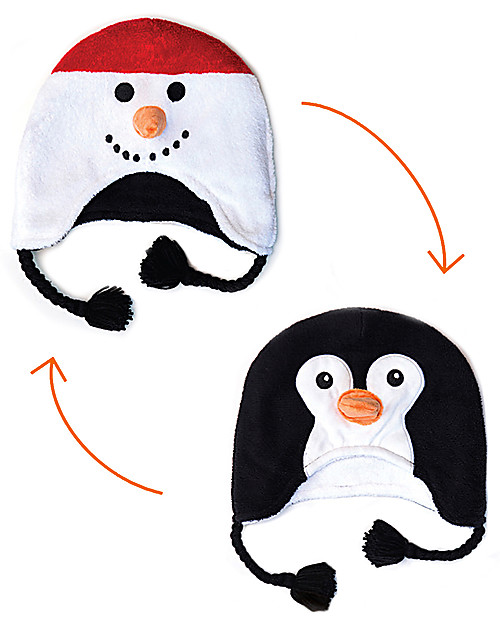 FlapJackKids Cappello Invernale Reversibile Pile SPF 50 - Pupazzo di neve/Pinguino Cappelli Invernali