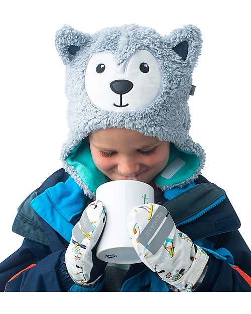 FlapJackKids Cappello Reversibile Tessuto Sherpa - Lupo + Occhiali da Sci - Ultra Morbido Cappelli Invernali
