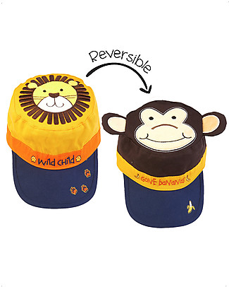 FlapJackKids Reversible Kids Cap SPF 50 - Lion+Monkey - 100% Cotton Sunhats