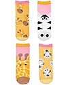 FlapJackKids Set 4 Paia di Calzini Antiscivolo - Giraffa e Zebra - Arancione/Rosa Calzini Antiscivolo
